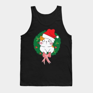 Cute Santa Hat Cat Christmas Wreath Xmas Gift Tank Top